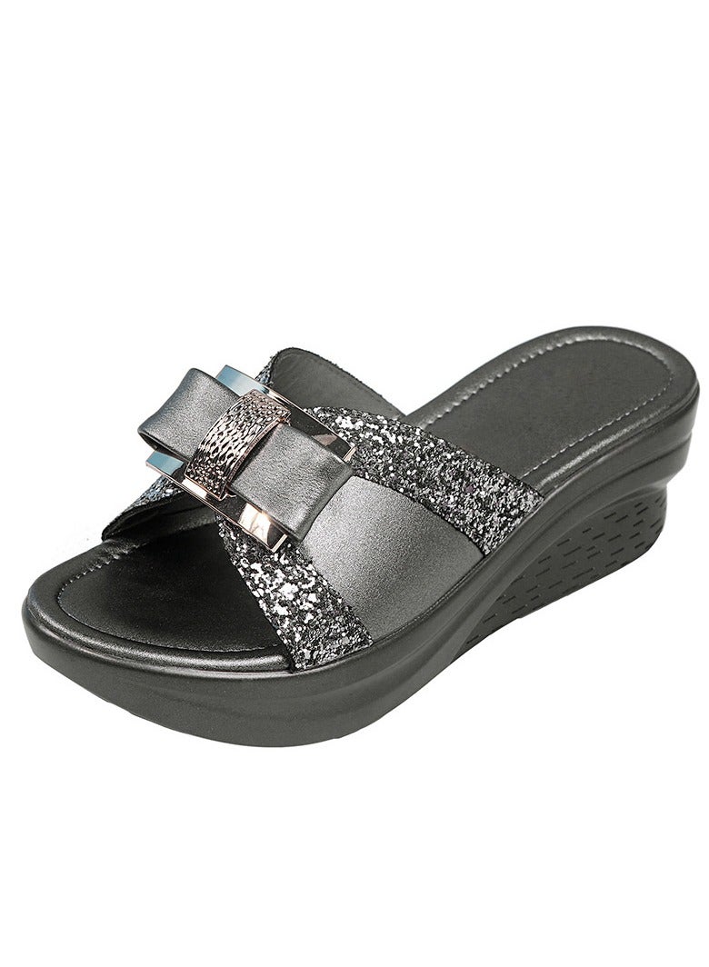 KUYING New Style Sponge Cake Thick Sole Casual Slope Heel Slippers - Image 1