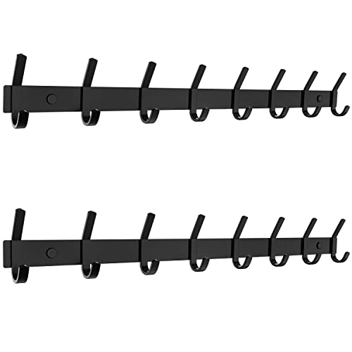 SAYONEYES Matte Black Coat Rack Wall Mount 24 Inch Stainless Steel Hook Rail with 8 Double Coat Hooks Wall Mounted Entryway Organizer for Coats Hats Bags Towels Robes Closet or Bathroom 2 Pack