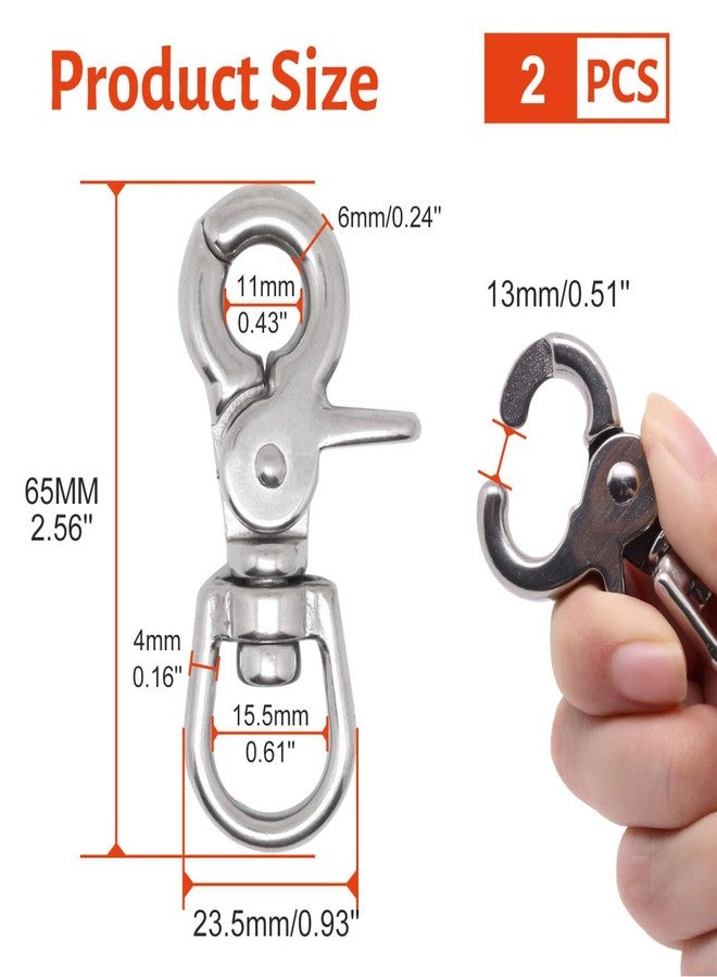 BENLIUDH 2 Pcs Trigger Snaps Swivel Hooks 2 3/5", Heavy Duty 316 Stainless Steel Trigger Clips for Marine, Flag, Dog Leash (Silver) - Image 2