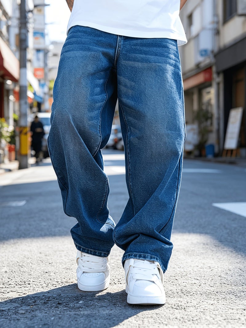 Men's Loose Fit Straight-Leg Jeans - Non-Stretch Casual Pants, Classic Five-Pocket Design, All-Season Everyday & Formal Wear for Streetwear, Office, Parties - Adult Men's Jeans, Office Attir - Image 4
