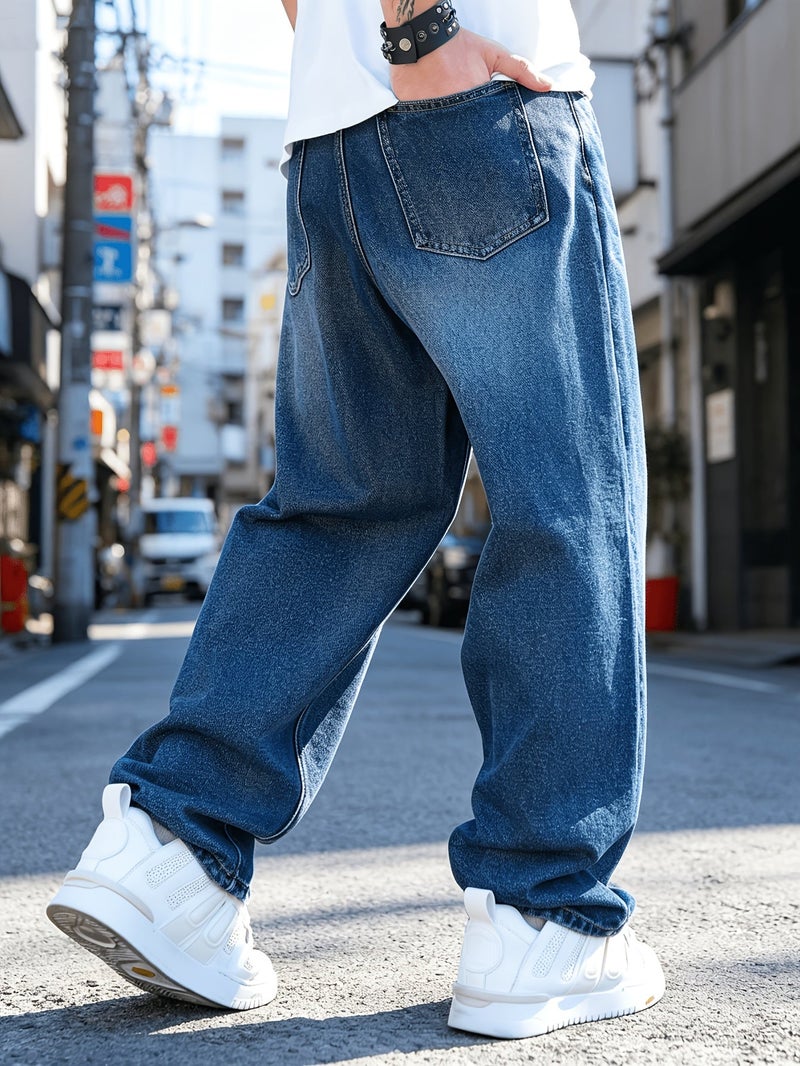 Men's Loose Fit Straight-Leg Jeans - Non-Stretch Casual Pants, Classic Five-Pocket Design, All-Season Everyday & Formal Wear for Streetwear, Office, Parties - Adult Men's Jeans, Office Attir - Image 5