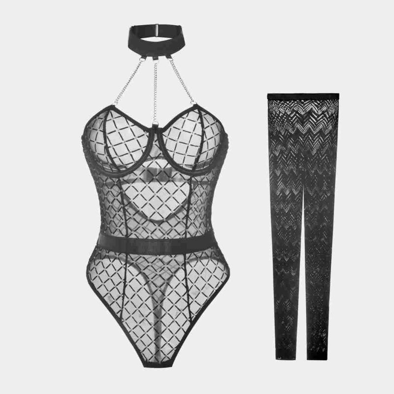 Custom See-Through Ultra-Thin Mesh Bodysuit Sexy Lingerie Set - Image 1