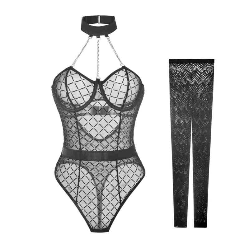 Custom See-Through Ultra-Thin Mesh Bodysuit Sexy Lingerie Set - Image 5