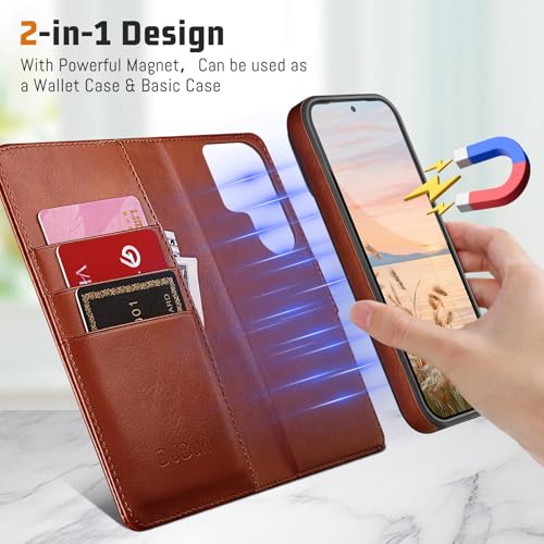 DJBull 2-in-1 Detachable Wallet Case for Samsung Galaxy S26 Ultra RFID Blocking Flip Folio with Card Holder | PU Leather Shockproof Protective Cover Women Men for S26 Ultra Phone Case Light Brown - Image 3