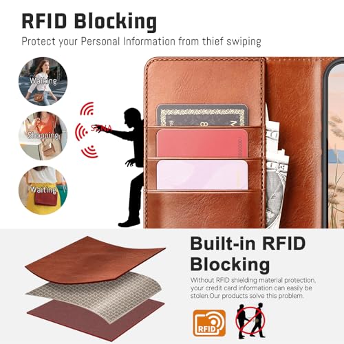 DJBull 2-in-1 Detachable Wallet Case for Samsung Galaxy S26 Ultra RFID Blocking Flip Folio with Card Holder | PU Leather Shockproof Protective Cover Women Men for S26 Ultra Phone Case Light Brown - Image 4