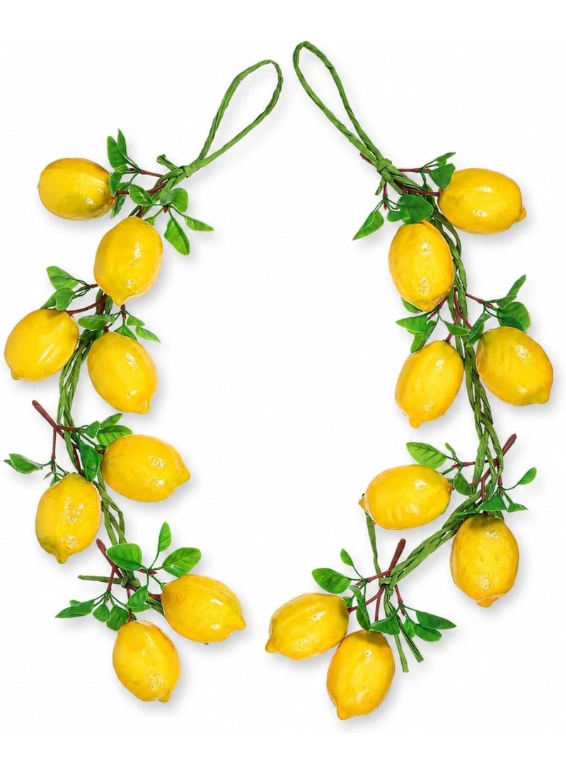 2pcs Artificial Lemon Branches Artificial Fruit Garland Green Leaves Lifelike Fake Fruit Props Realistic Food Vegetables Kitchen Photography Props - Image 1