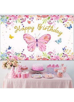 Tatuo Butterfly Birthday Party Decorations Supplies Butterfly Backdrop For Girls Butterfly Birthday Backdrop Banner Watercolor Baby Banner Spring Themed Party Photography Background, 70.8 X 43.3 Inches  - Image 4