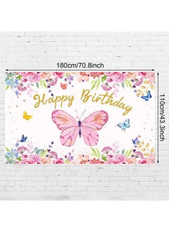 Tatuo Butterfly Birthday Party Decorations Supplies Butterfly Backdrop For Girls Butterfly Birthday Backdrop Banner Watercolor Baby Banner Spring Themed Party Photography Background, 70.8 X 43.3 Inches  - Image 2