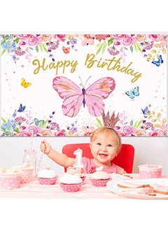 Tatuo Butterfly Birthday Party Decorations Supplies Butterfly Backdrop For Girls Butterfly Birthday Backdrop Banner Watercolor Baby Banner Spring Themed Party Photography Background, 70.8 X 43.3 Inches  - Image 5