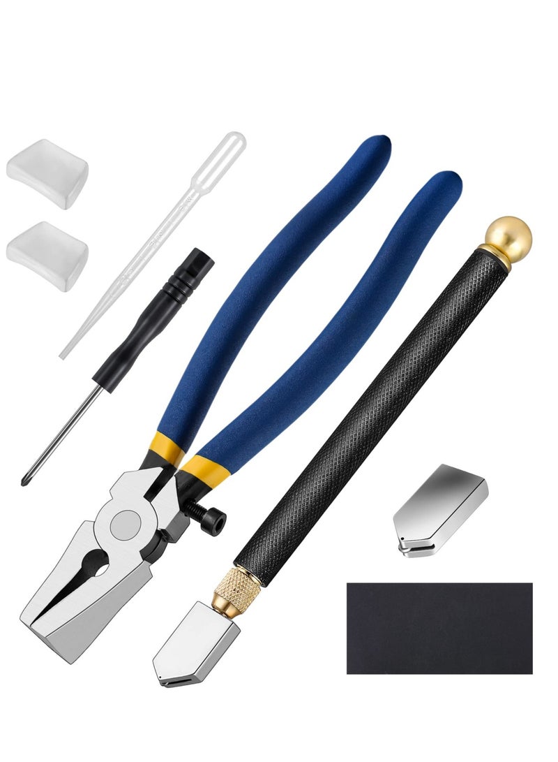 Professional Glass Cutter Tool Kit Heavy Duty Glass Running Pliers and Pencil Style Glass Cutters Tools,Professional Stained Glass Cutting Tool with Replaceable Head for Mosaic Tiles - Image 1