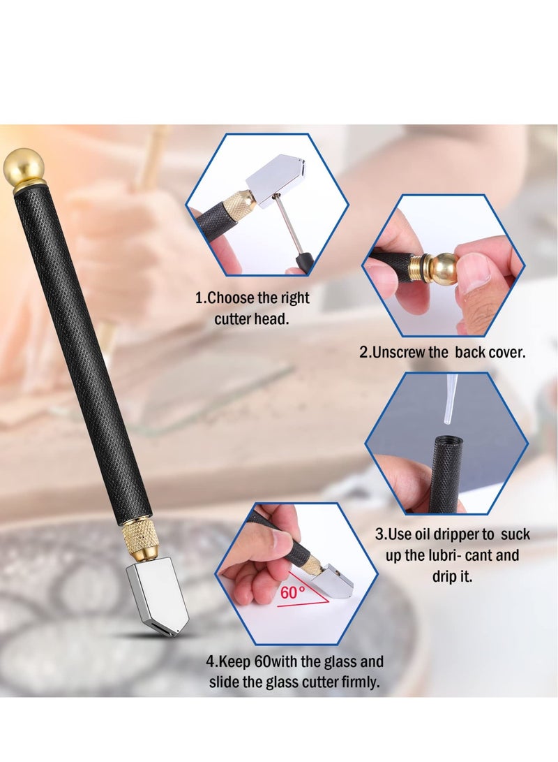 Professional Glass Cutter Tool Kit Heavy Duty Glass Running Pliers and Pencil Style Glass Cutters Tools,Professional Stained Glass Cutting Tool with Replaceable Head for Mosaic Tiles - Image 3