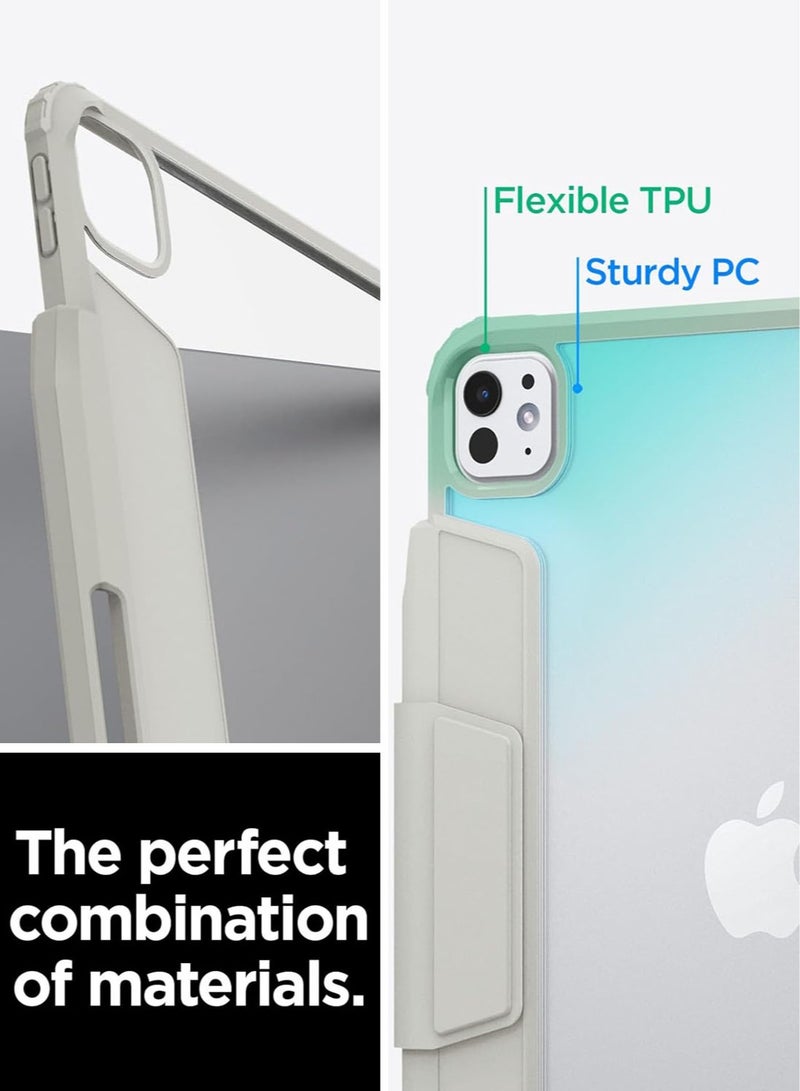 Spigen Air Skin Pro for iPad Pro 11 inch Case Cover M5/M4 (2025-2024) with Detachable Magnetic Cover, Transparent Back and Pencil Holder - Gray - Image 3