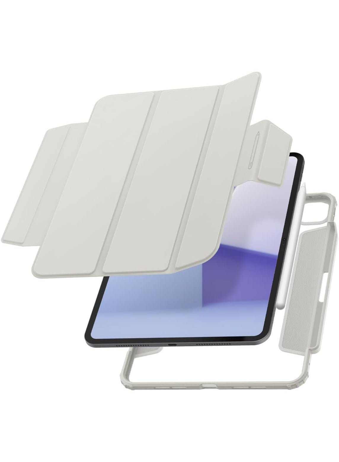 Spigen Air Skin Pro for iPad Pro 11 inch Case Cover M5/M4 (2025-2024) with Detachable Magnetic Cover, Transparent Back and Pencil Holder - Gray