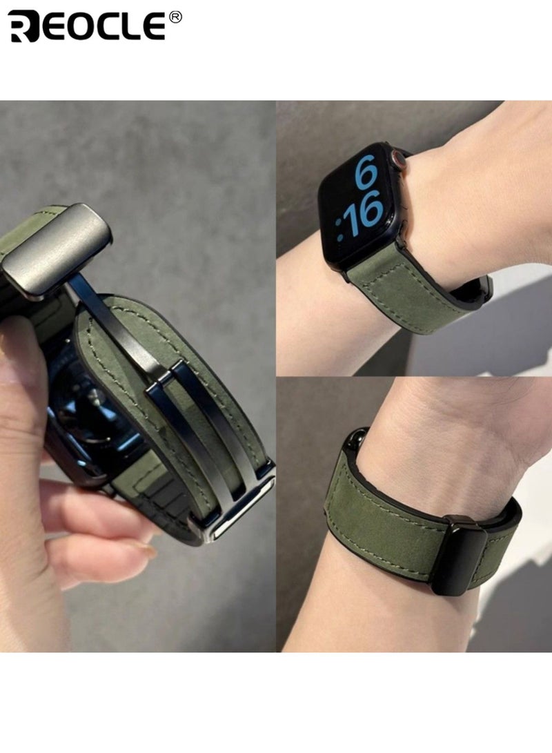 REOCLE Unisex Leather Watch Band with Magnetic Closure and Adjustable Design Compatible Strap for Apple Watch Series SE Ultra with Multiple Size Fit - Image 3