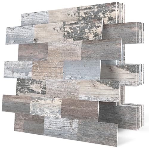 DEWOO Kitchen Peel and Stick Backsplash Wall Tile Farmhouse Self Adhesive Wood Look (10-Sheet, 13.5" x 11.4") - Image 1