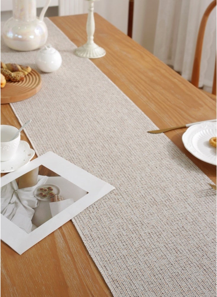 مفرش طاولة ريفي مقاس 33×275 سم مع شرابات، مفرش طاولة من الكتان بتصميم مزرعة بوهو، مفرش طاولة قهوة لحفلات العطلات وعيد الشكر وديكور الطعام وديكور الخزانة، لون سادة (بيج) - Image 4
