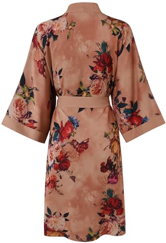 Ledamon Women's Kimono Short Robe for Women - Pocket Floral Bathrobe Nightgown (Champagne) - Image 2