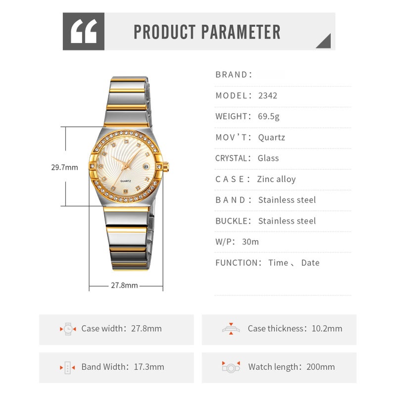 SKMEI Women's Watch Luxury Ladies Watch Quartz Wristwatch 3ATM Waterproof Stainless Steel Watch Band - Image 4