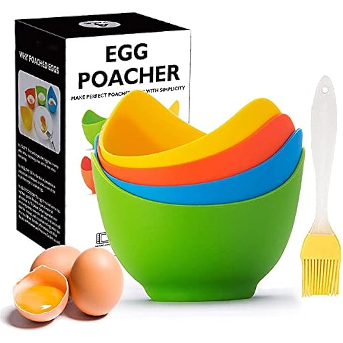 AYF Egg Poacher Cups 4 Pack For Perfect Poached Eggs  Premium Silicone Egg Poachers BpaFree Poach Pods  Poached Egg Maker Set Egg Poacher Pan Cooker Boiler Steamer Microwave Eggs - Image 1