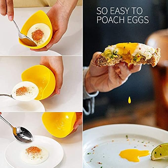 AYF Egg Poacher Cups 4 Pack For Perfect Poached Eggs  Premium Silicone Egg Poachers BpaFree Poach Pods  Poached Egg Maker Set Egg Poacher Pan Cooker Boiler Steamer Microwave Eggs - Image 5