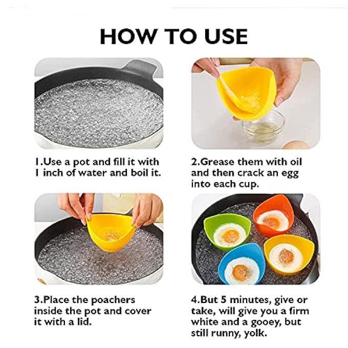 AYF Egg Poacher Cups 4 Pack For Perfect Poached Eggs  Premium Silicone Egg Poachers BpaFree Poach Pods  Poached Egg Maker Set Egg Poacher Pan Cooker Boiler Steamer Microwave Eggs - Image 4
