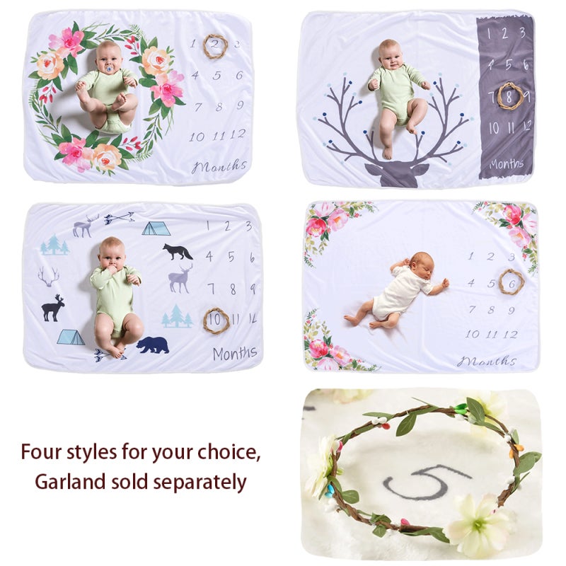 Baby Milestone Blanket 12 Month Floral Deer-Horn Design - Soft Premium Material Monthly Milestone Blanket for Newborn Photo Shoots Baby Shower Expecting Mothers - Image 2