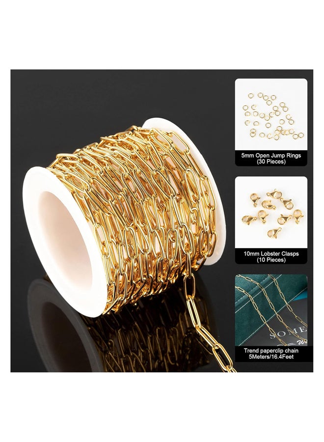 16.4ft 4mm Gold Chain with Oval Lobster Clasp Stainless Steel Long Reel Link Chain with Lobster Clasps for Women Jewelry Making - Image 3