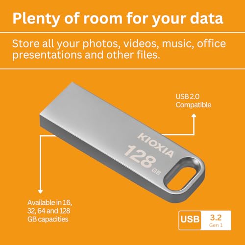 KIOXIA TransMemory U366 128GB USB 3.2 Gen 1 Flash Drive - Small, Stylish Metallic Body with 5-Year Warranty (White) - Image 4