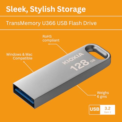 KIOXIA TransMemory U366 128GB USB 3.2 Gen 1 Flash Drive - Small, Stylish Metallic Body with 5-Year Warranty (White) - Image 3