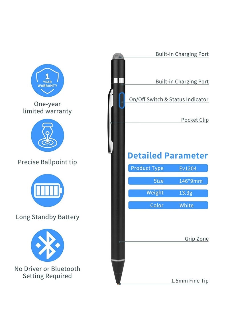 روك بو قلم رقمي نشط مع قلم برأس رفيع للغاية لأجهزة iPad iPhone Samsung اللوحية ، متوافق مع قلم Apple ، قلم ستايلس لجهاز iPad Pro ، أسود  - Image 2