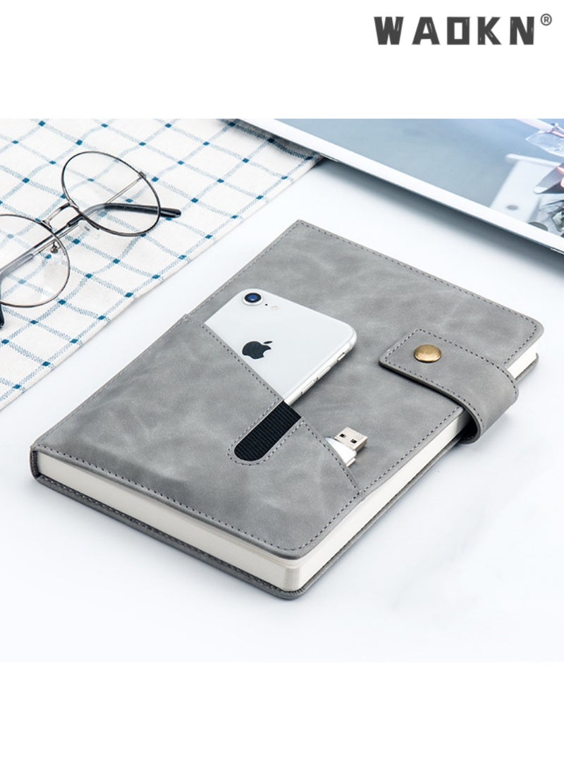 WAOKN Grey A5 Lined Leather Journal Notebook,Personalized Hardcover Journal Set with Pen & Gift Box,200 Pages 100 gsm Thick Ruled Paper Daily Diary for Men Women School,Travel,Business,Work,Home Writing  - Image 2