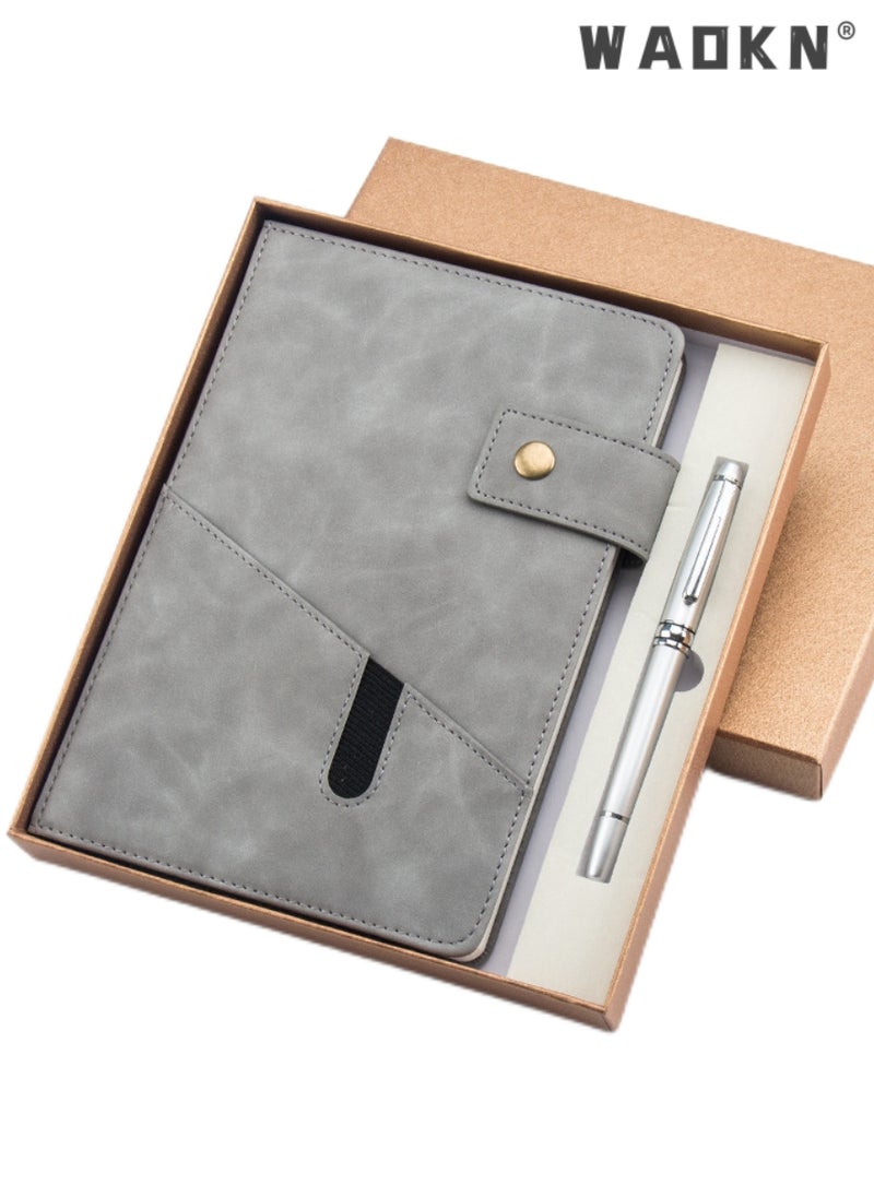 WAOKN Grey A5 Lined Leather Journal Notebook,Personalized Hardcover Journal Set with Pen & Gift Box,200 Pages 100 gsm Thick Ruled Paper Daily Diary for Men Women School,Travel,Business,Work,Home Writing  - Image 1