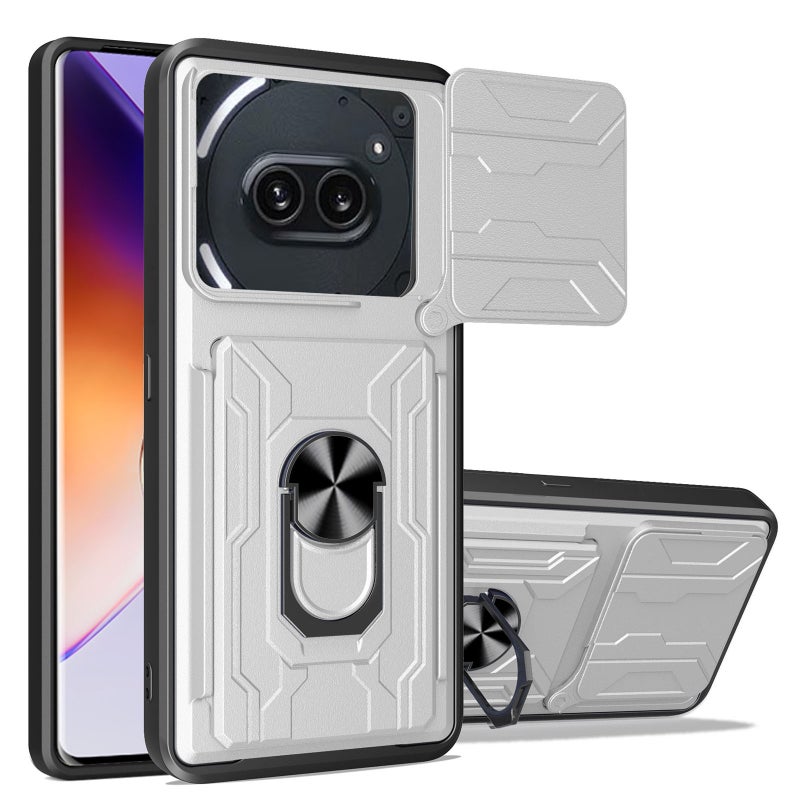 HuHa Protective Cover For Nothing Phone 2a Sliding Camshield TPU Hybrid PC Phone Case with Card Slot(White) - Image 1