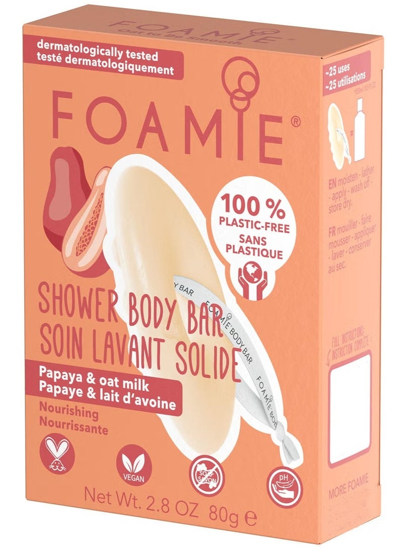 FOAMIE Shower Body Bar With Papaya & Oat Milk Nourishing Ph Neutral Plastic Free 80G - Image 1