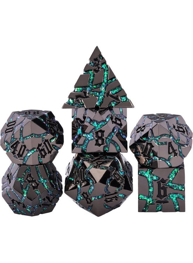 Maywin DND Crack Stripe Dice,Metallic Glitter Dice Set with Gift Box,Metal Polyhedral D&D Dice for Role Playing Game - Image 1