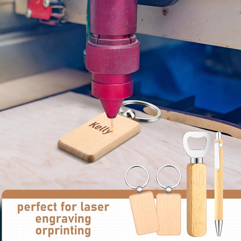 SiliFine 60 Pcs Laser Blanks Product Laser Engraving Material Kit Including DIY Wooden Blank Bottle Opener, Wooden Keychain, and Bamboo Pen for Kitchen Wedding Party Bar Home Craft - Image 2