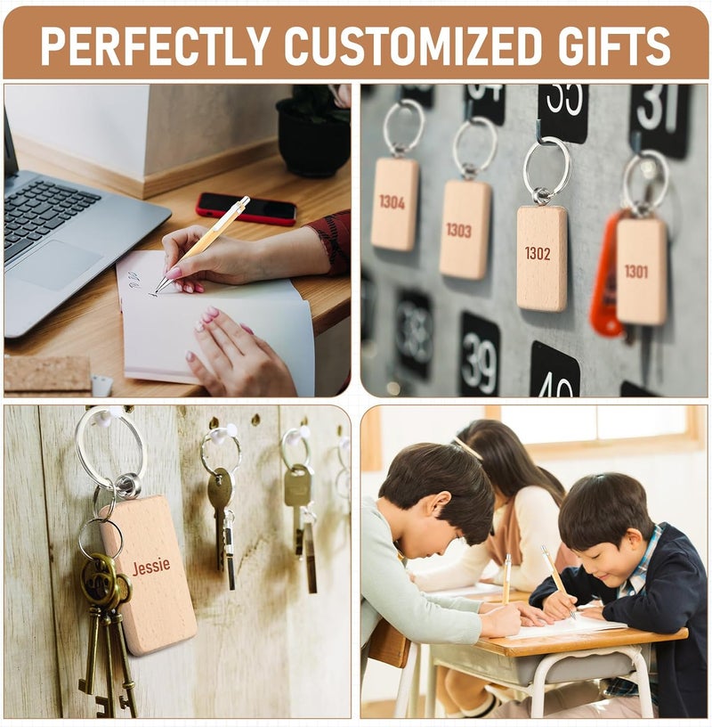 SiliFine 60 Pcs Laser Blanks Product Laser Engraving Material Kit Including DIY Wooden Blank Bottle Opener, Wooden Keychain, and Bamboo Pen for Kitchen Wedding Party Bar Home Craft - Image 5