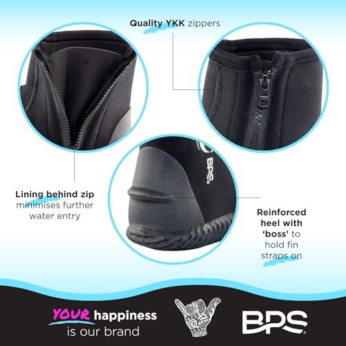 BPS 3mm Neoprene Dive Boots - Wet Suit Boots with Rubberized Anti-Slip Sole for Watersports Snorkeling Scuba Diving Wakeboarding Kayaking Canoeing - Slip on-and-Off Design (Size 6) - Image 5