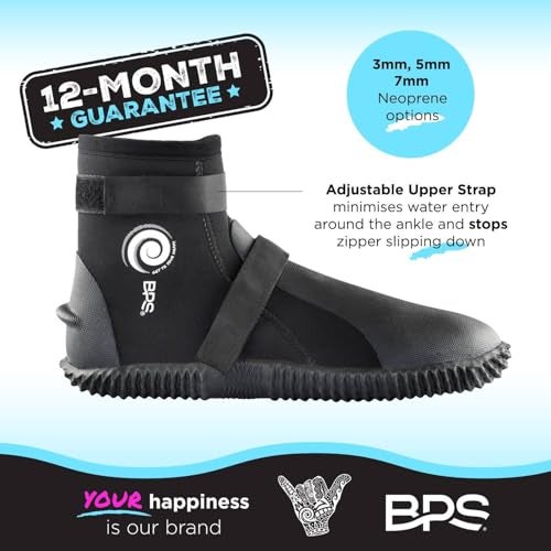 BPS 3mm Neoprene Dive Boots - Wet Suit Boots with Rubberized Anti-Slip Sole for Watersports Snorkeling Scuba Diving Wakeboarding Kayaking Canoeing - Slip on-and-Off Design (Size 6) - Image 3