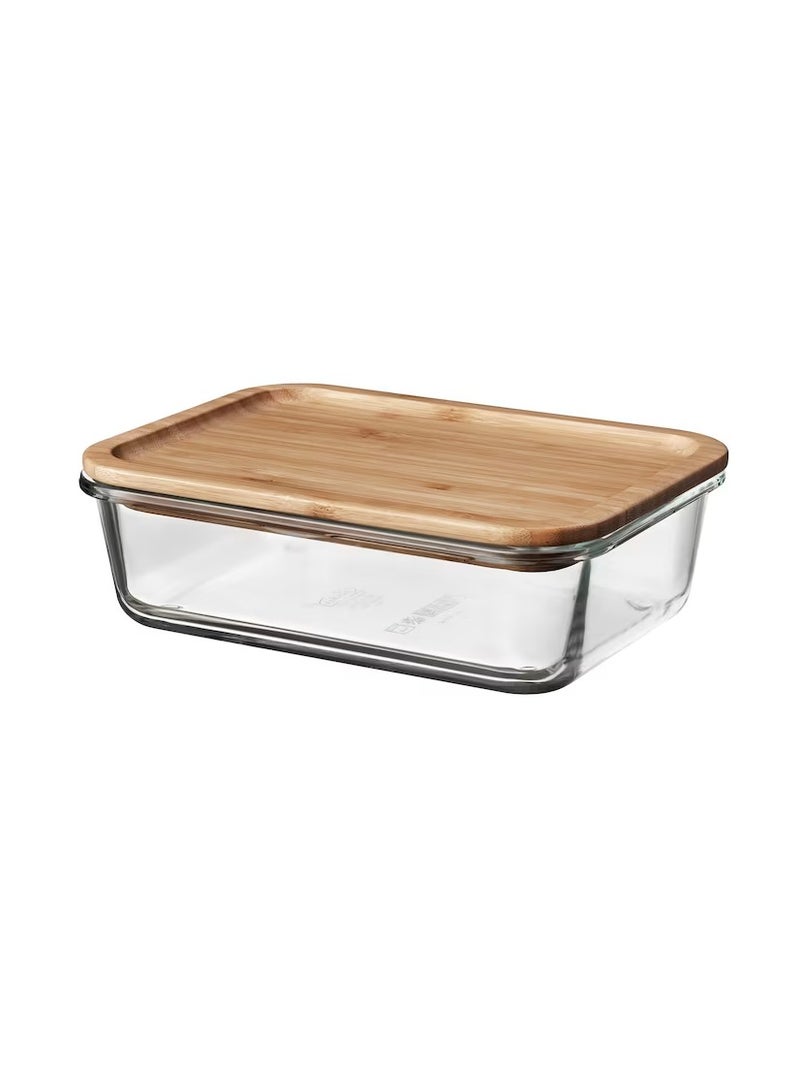 Food container with lid, rectangular glass/bamboo1.0 l - Image 1