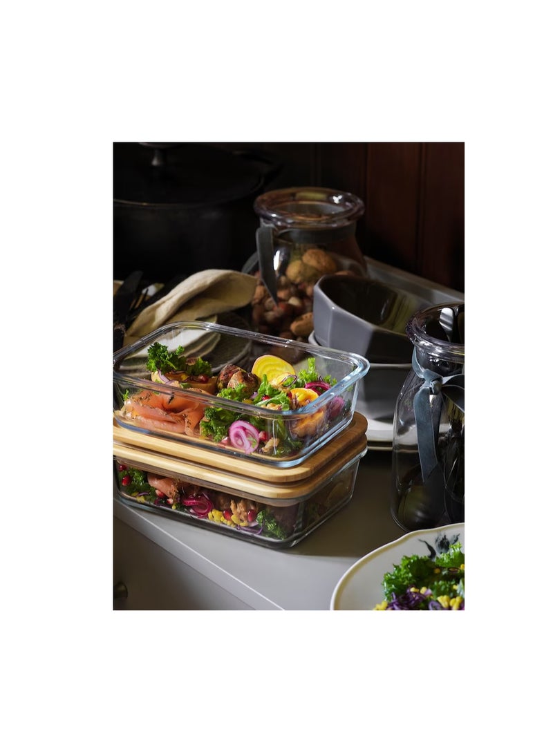 Food container with lid, rectangular glass/bamboo1.0 l - Image 3