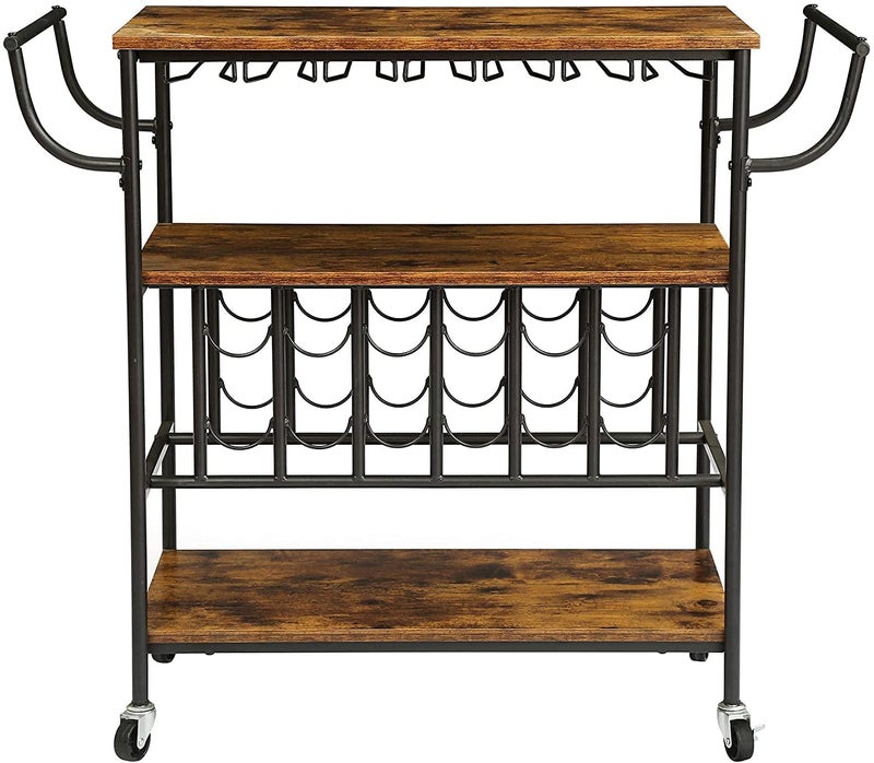 INDIAN DECOR INDIAN DECOR XL6200 Bar Cart Metal Wine Bottle Rack Mobile Serving Cart with Wheels 3 Tier Kichen Storage Rolling Cart Fits up for Every Wine Bottle of 115 x 275 x 124 H Rustic Brown - Image 3