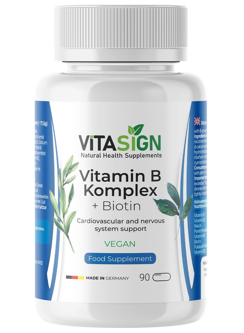 VITASIGN Premium Vitamin B Complex + Biotin, 90 Vegan Capsules – Eight B Vitamins Formula - Image 1