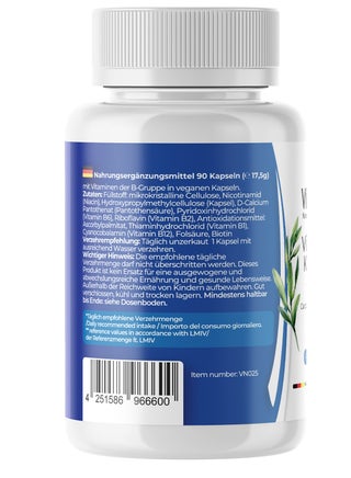 Premium Vitamin B Complex + Biotin, 90 Vegan Capsules – Eight B Vitamins Formula - view 2