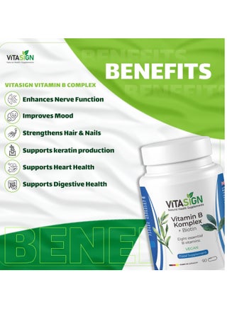 Premium Vitamin B Complex + Biotin, 90 Vegan Capsules – Eight B Vitamins Formula - view 5