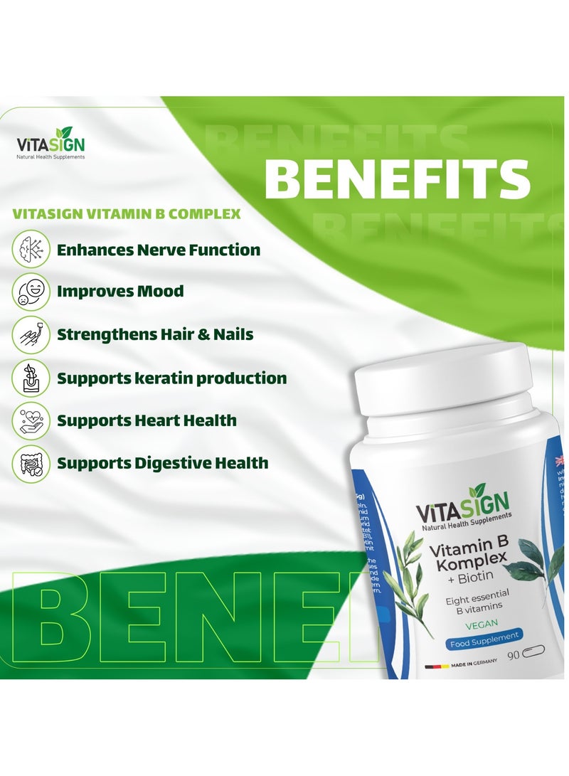 VITASIGN Premium Vitamin B Complex + Biotin, 90 Vegan Capsules – Eight B Vitamins Formula - Image 5