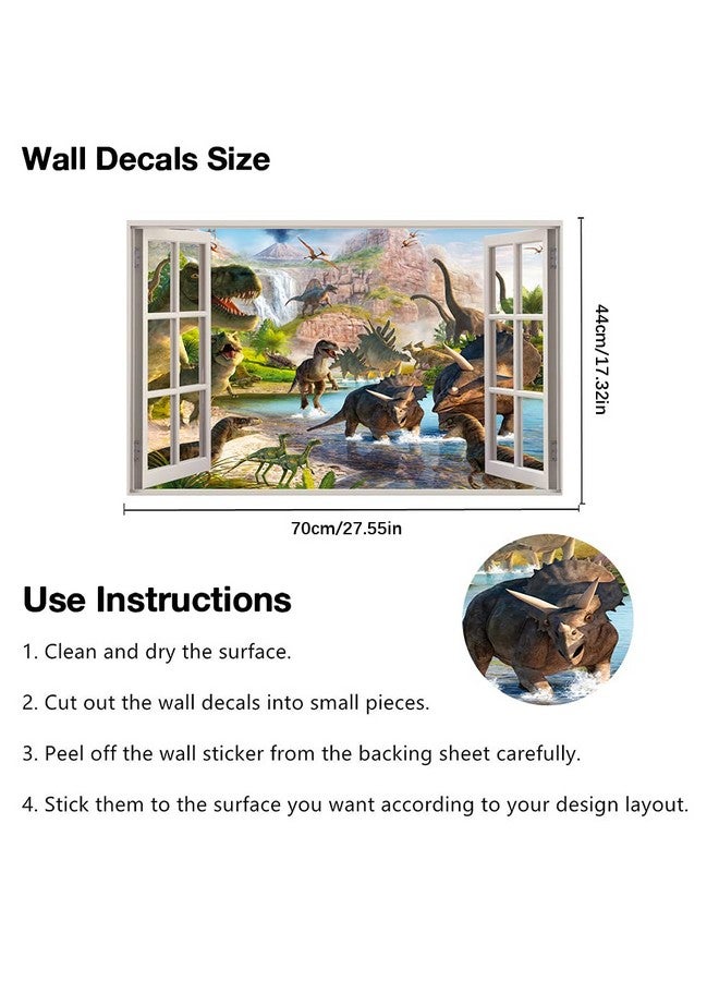 YOWOCAL 3D Watercolour Dinosaur World Fake Windows Wall Sticker,Peel and Stick Removable Decals for Kids Nursery Bedroom Playroom Living Room Decoration（27.55"x17.32"） - Image 3
