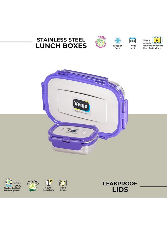 Veigo Steel Lunch Boxes for Office Men, Tiffin Box for Office Men, Lunch Box for Kids, Jumbo 950 ml, 180 ml Veg Box | Detachable Clips | Leakproof & Airtight | Durable Stainless Steel Lid | Violet - Image 5