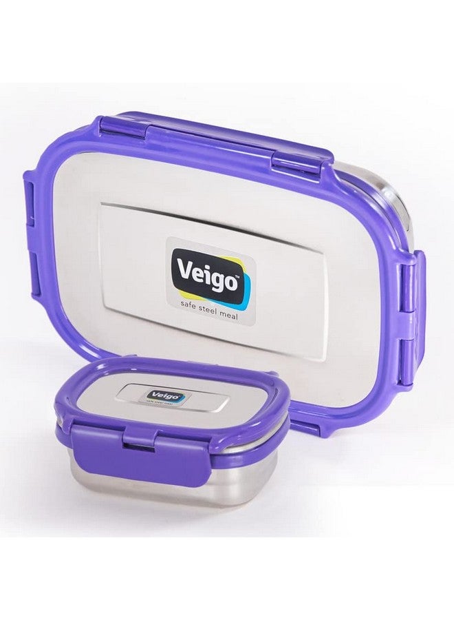 Veigo Steel Lunch Boxes for Office Men, Tiffin Box for Office Men, Lunch Box for Kids, Jumbo 950 ml, 180 ml Veg Box | Detachable Clips | Leakproof & Airtight | Durable Stainless Steel Lid | Violet - Image 1