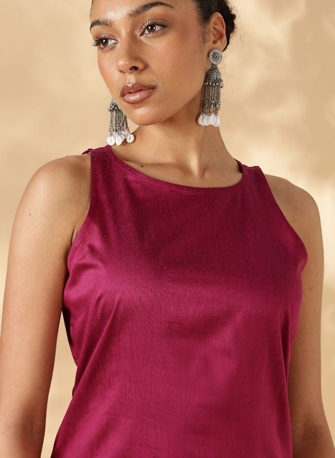 Abhishti Pink Solid In cut kurta with Narrow Straight Pants - Image 2
